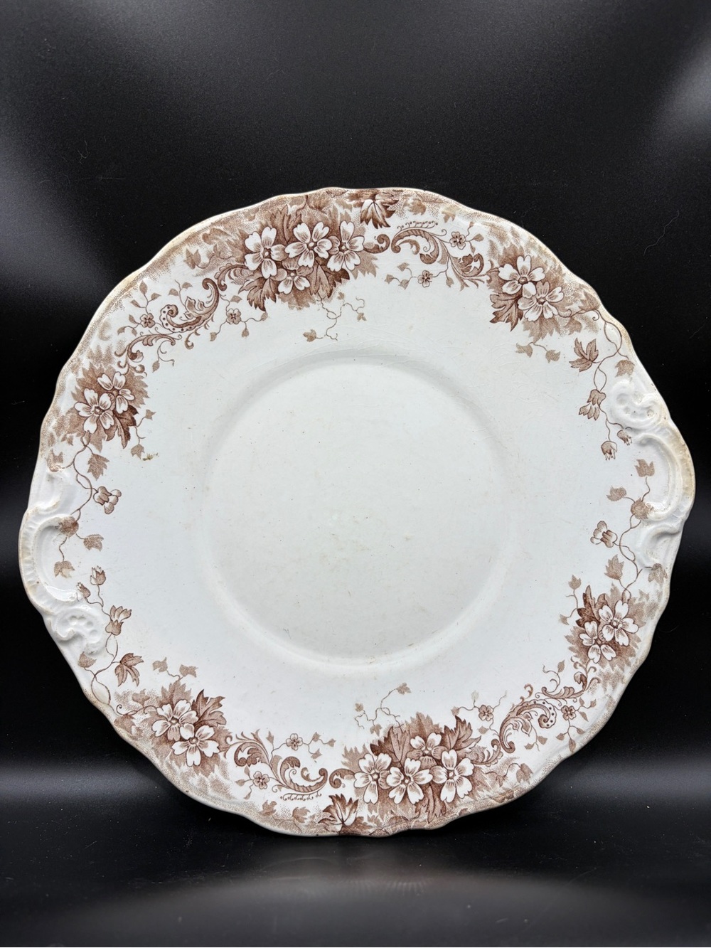 J.H.W. & Sons Stratford Antique Brown Transferware Semi Porcelain Plate, England
